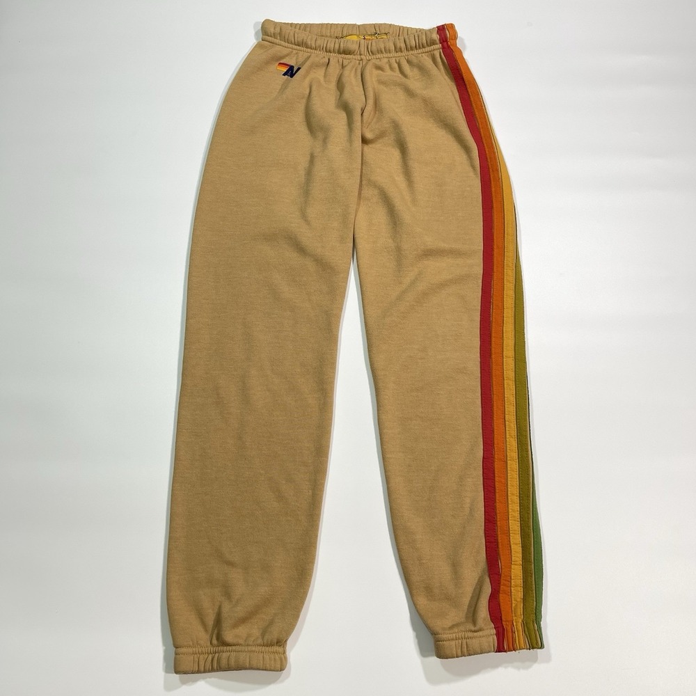 AVIATOR NATION 6 Stripe Khaki‎ Rainbow Sweatpants Womens Size Small